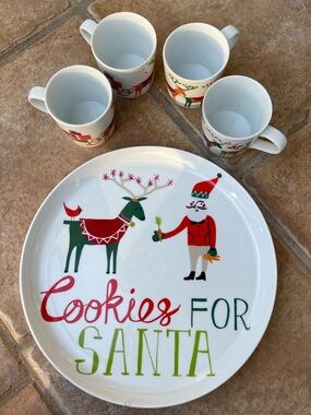 Crate&Barrel Jenny Bowers Christmas platter & mugs